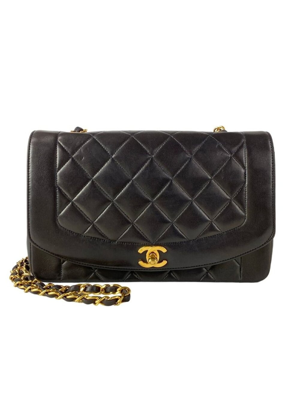 Chanel Shoulder Bag Diana Flap Quilted Black Chain Gold Lambskin